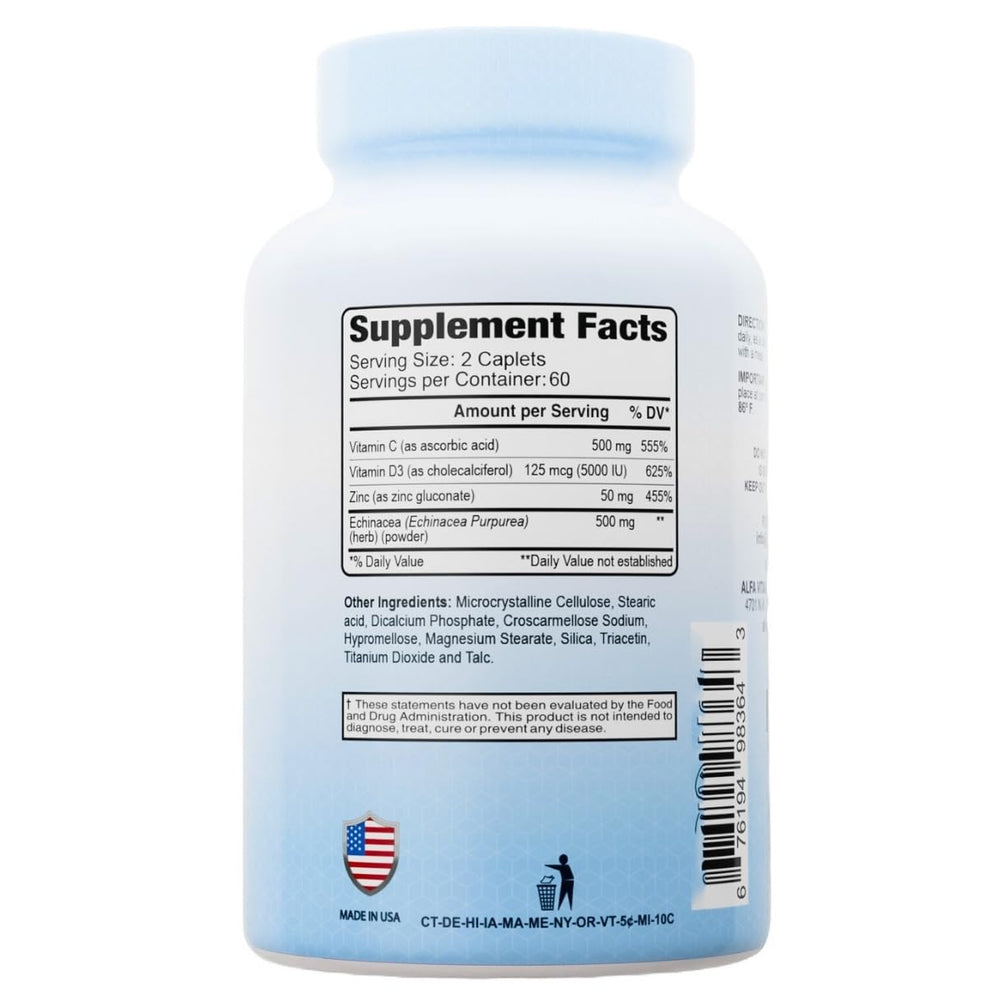 Zinc, Vitamin C, Vitamin D3 and Echinacea immune support formula – caplet image 2