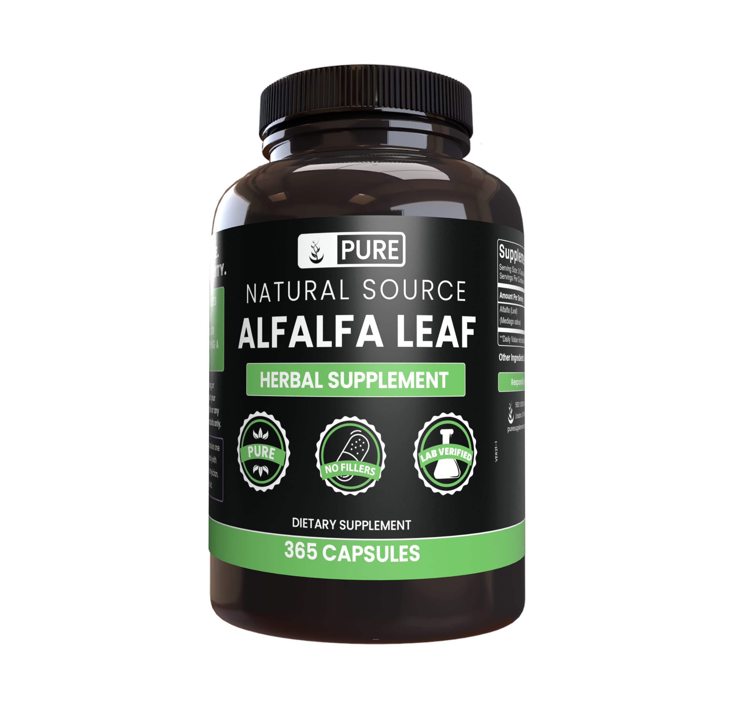 Alfalfa leaf capsule bottle showing 365 capsules