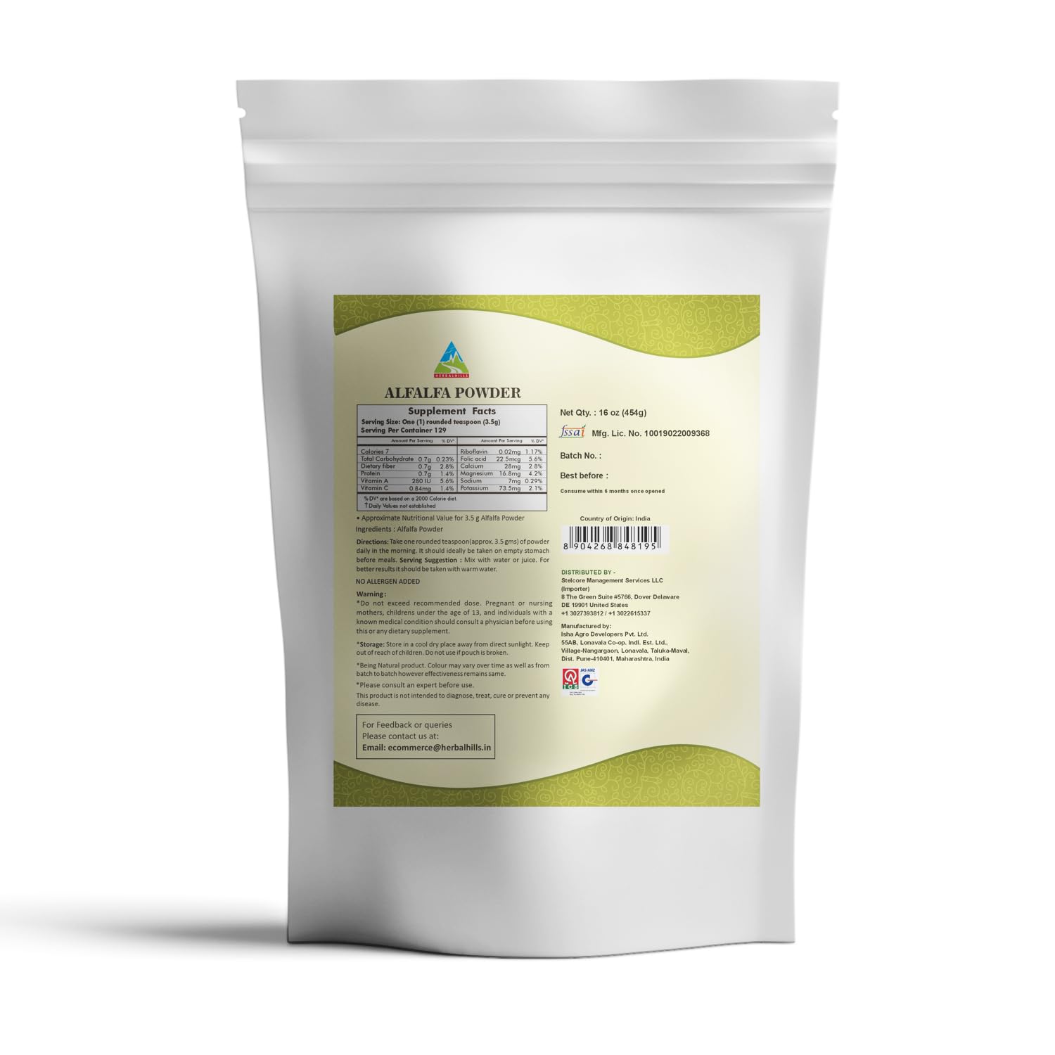Dried whole young alfalfa leaves powder - green superfood