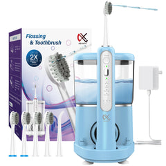 Alfelix 2-in-1 electric toothbrush and water flosser blue front view