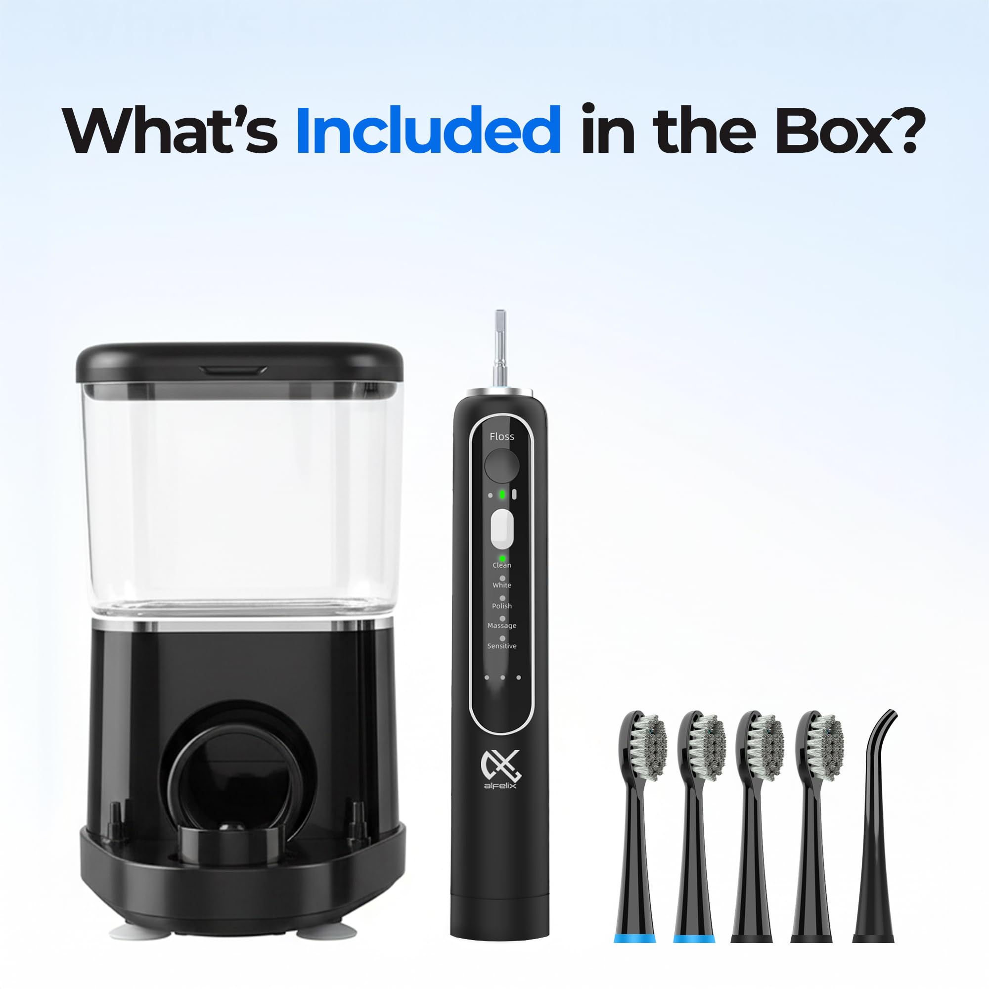 Compact cordless 2-in-1 toothbrush and water flosser in black