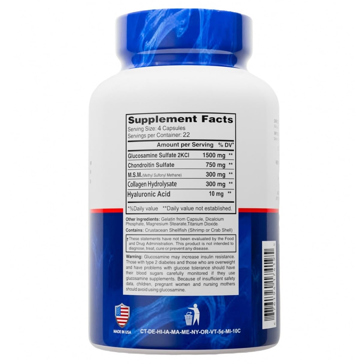 ALFLEXIL 4-in-1 joint support ingredients (Glucosamine, Chondroitin, MSM, Collagen)