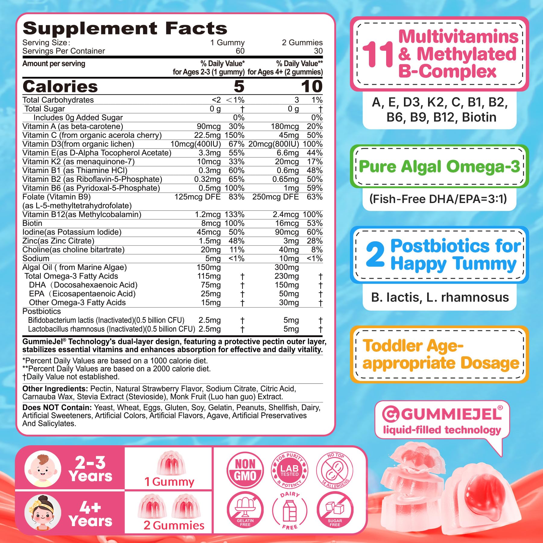 Algae-based omega-3 DHA/EPA for kids in gummy form
