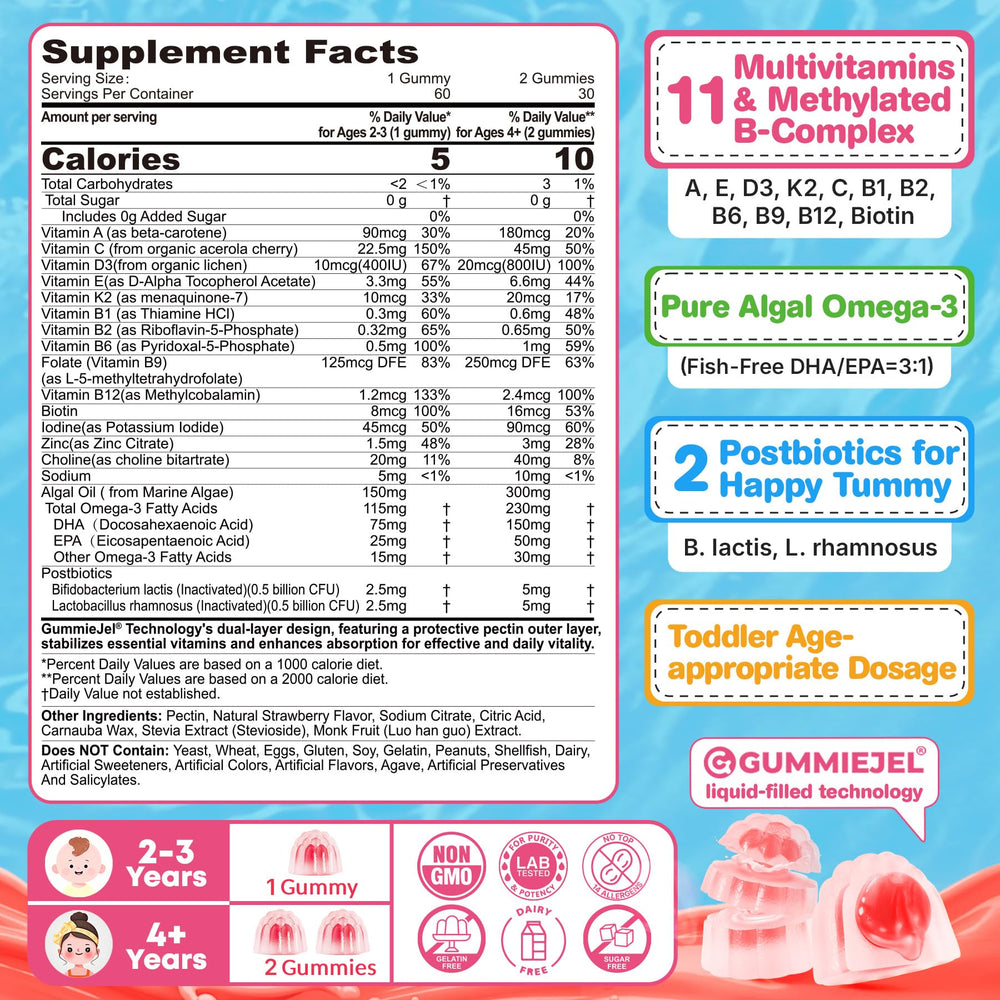 Algae-based omega-3 DHA/EPA for kids in gummy form