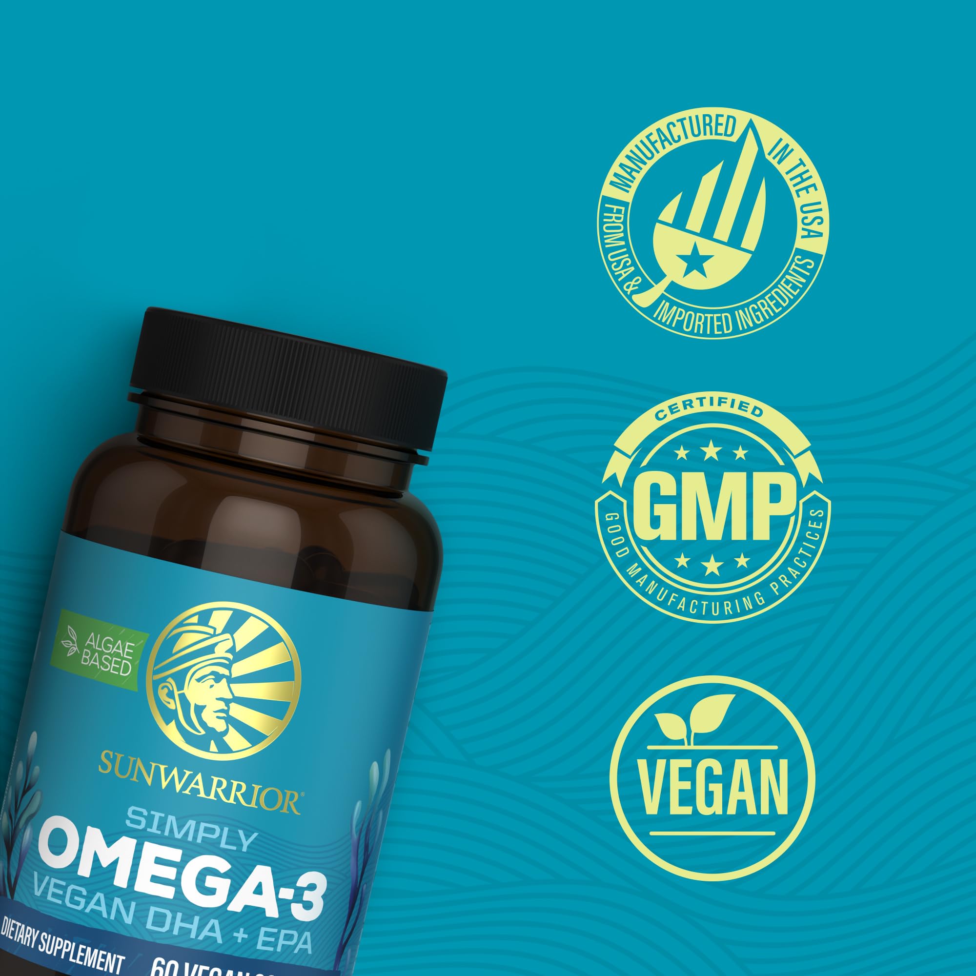 Label highlighting 550mg omega-3 per softgel: 300mg DHA and 150mg EPA