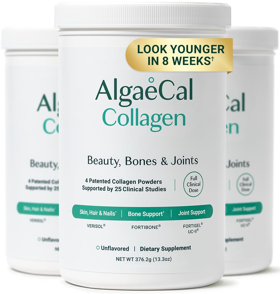 Hero image showing ALGAECAL Collagen with VERISOL, FORTIGEL, UC-II, and FORTIBONE peptides