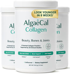 Hero image showing ALGAECAL Collagen with VERISOL, FORTIGEL, UC-II, and FORTIBONE peptides