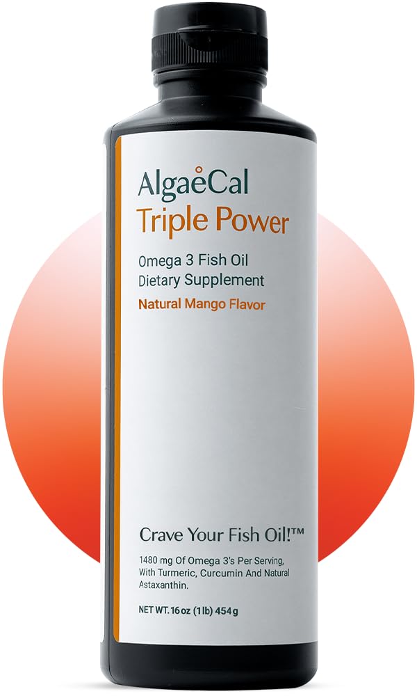 ALGAECAL Triple Power Omega-3 1200mg bottle with mango flavor
