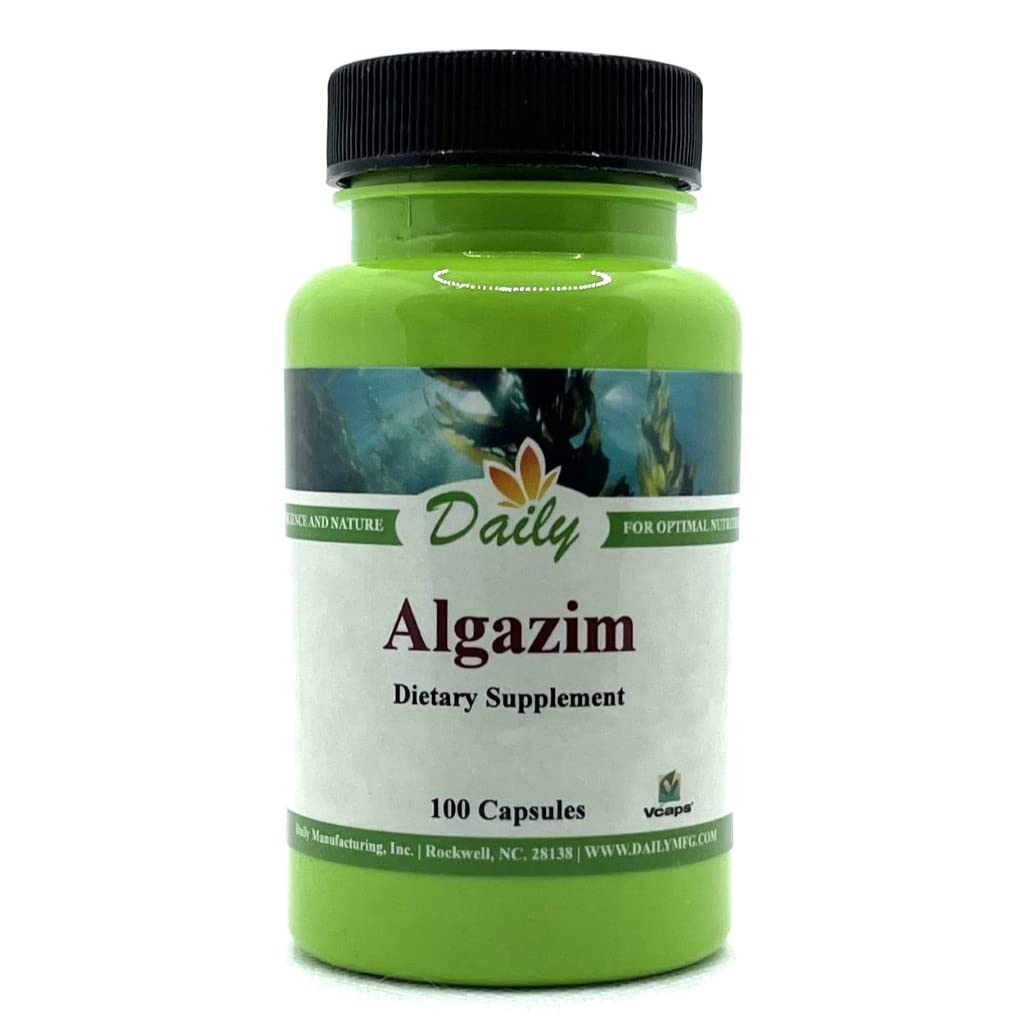 Algazim Daily Manufacturing bottle label highlighting Iodine 510 mcg and Ascophyllum Nodosum 425 mg