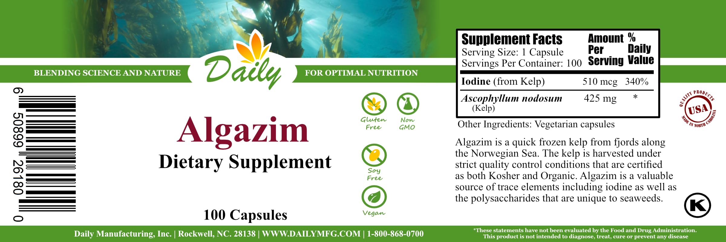 Close-up of quick-frozen kelp from fjords used in Algazim