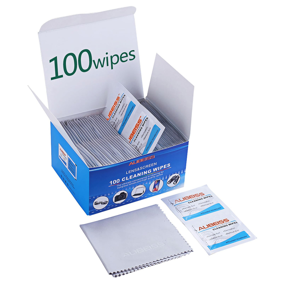ALIBEISS Pre Moistened Lens Wipes Pack of 100