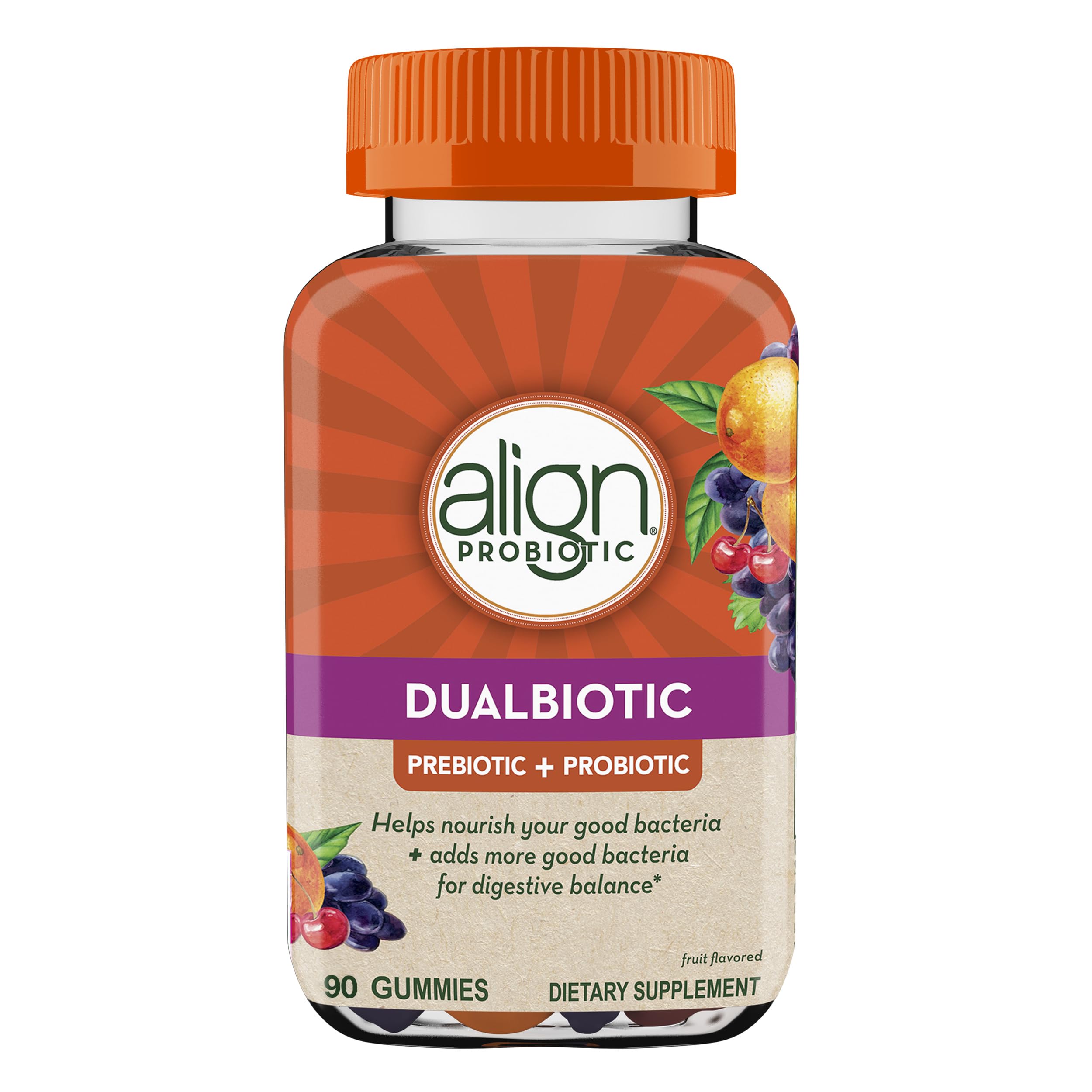 Front view of Align DualBiotic Gummies bottle with label