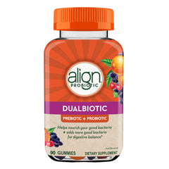 Front view of Align DualBiotic Gummies bottle with label