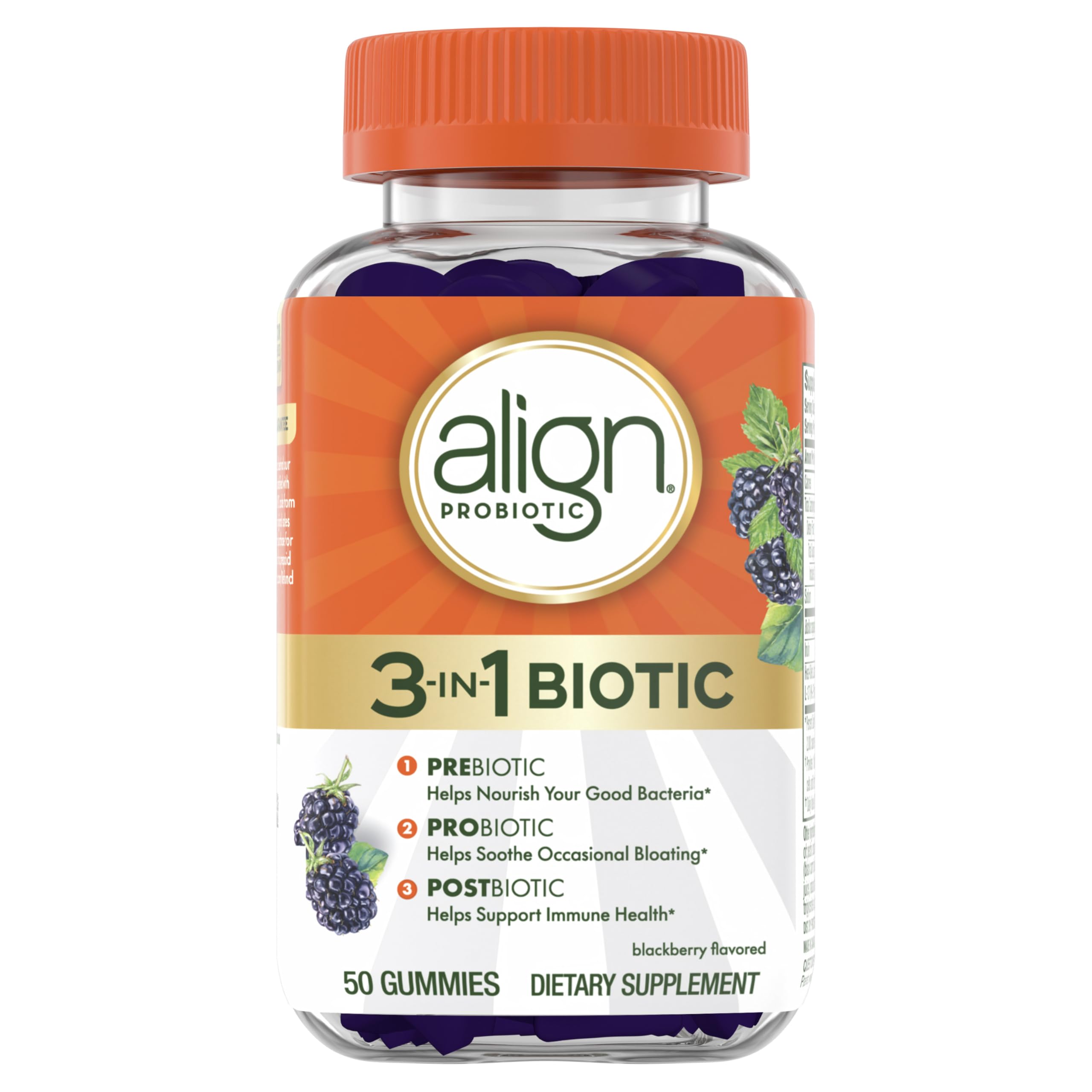 Align Probiotic 3-in-1 Biotic Gummies, Blackberry flavor, 50 gummies