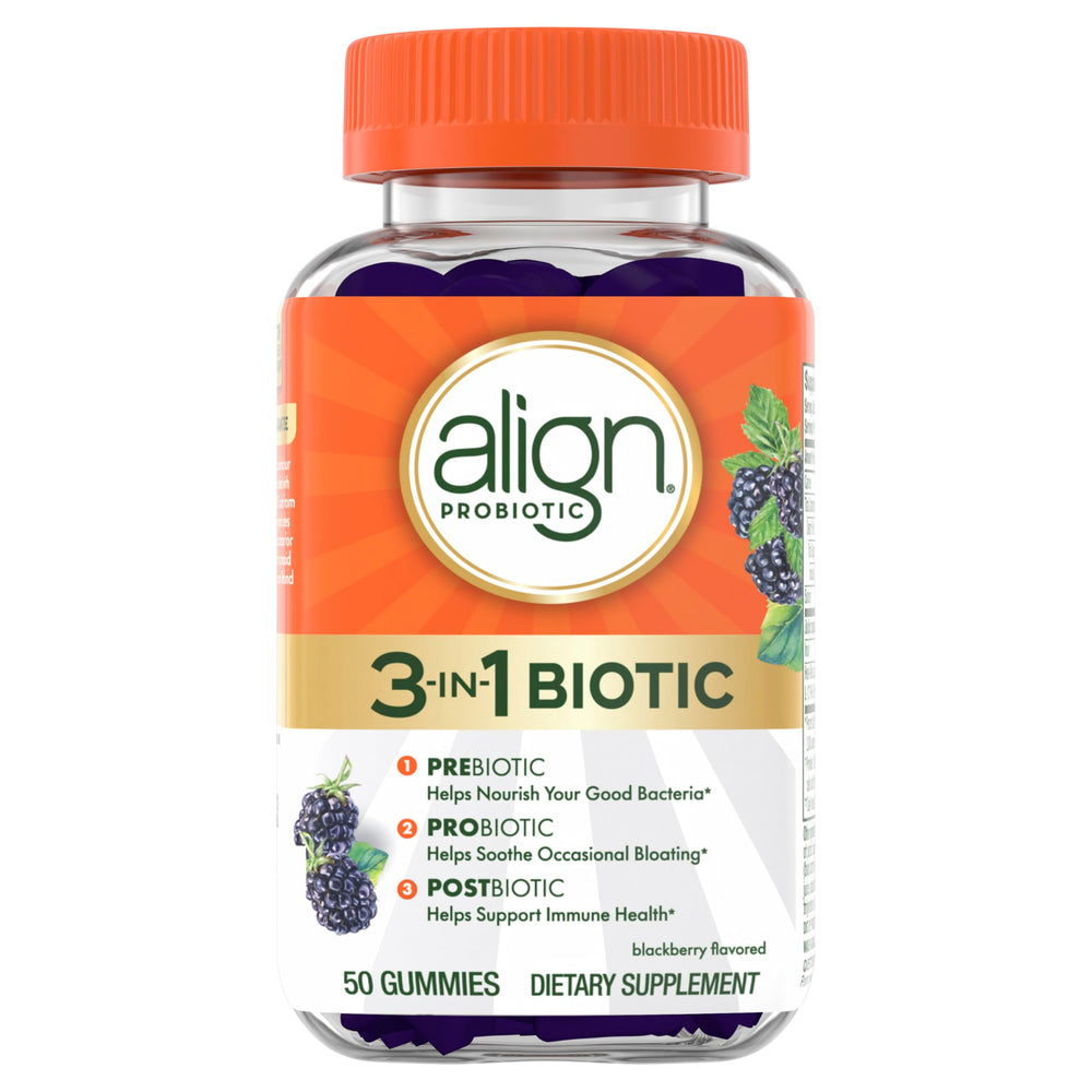 Align Probiotic 3-in-1 Biotic Gummies, Blackberry flavor, 50 gummies