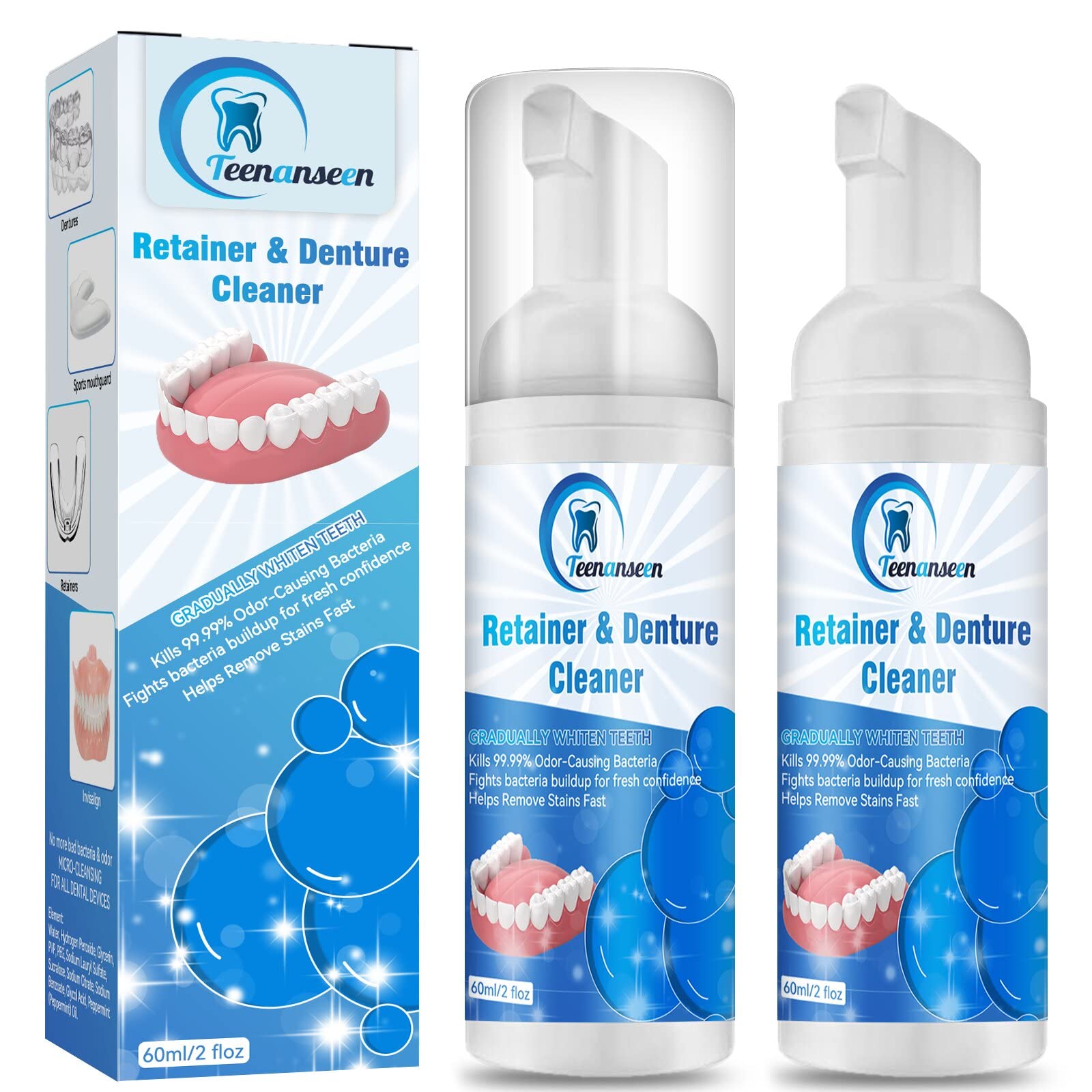 Foam cleaner bottle for aligners, retainers, dentures, and mouth guards