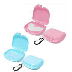 4-piece pink and blue aligner and retainer case set with vent holes and carabiners
