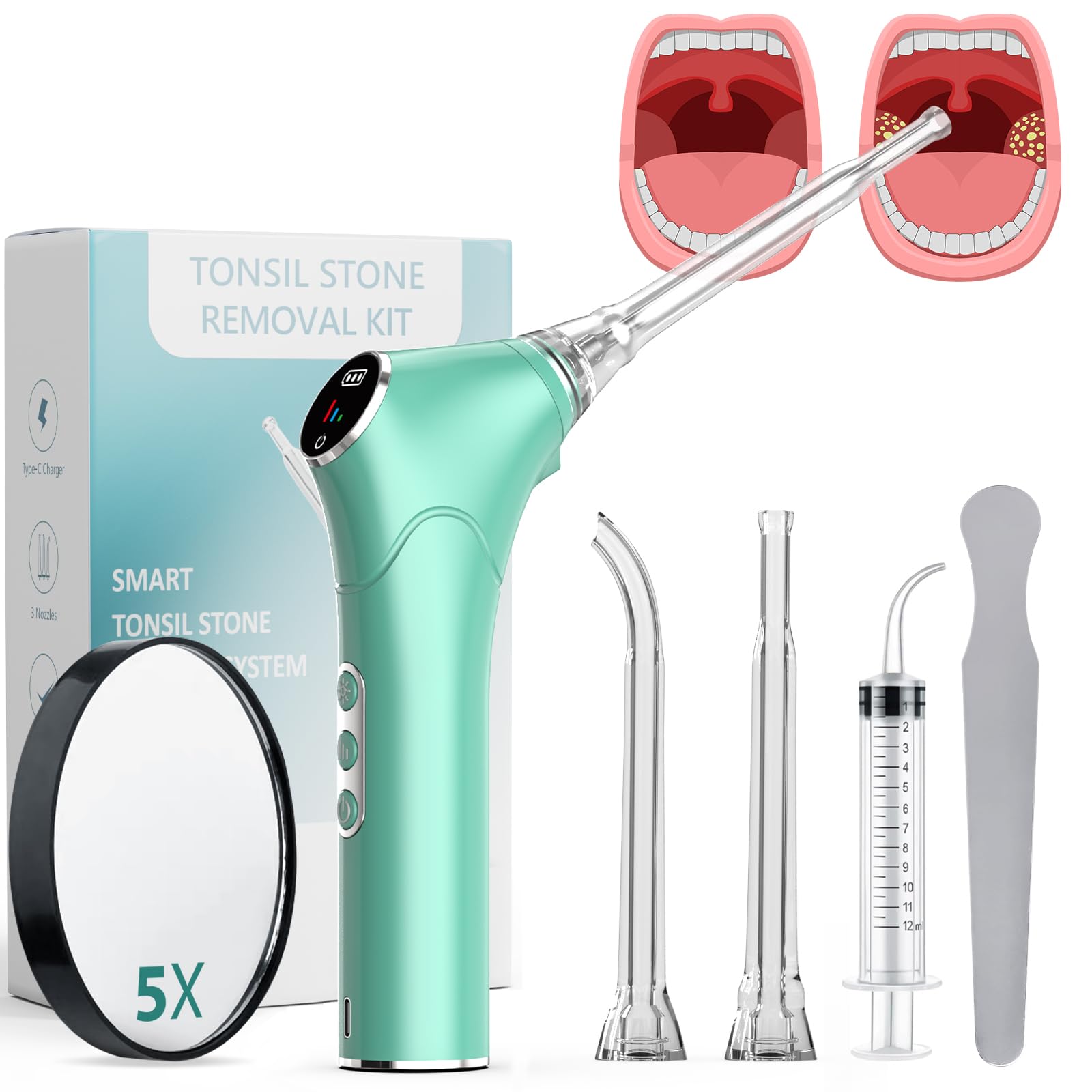 Alitake vacuum tonsil stone removal device with 3 suction modes