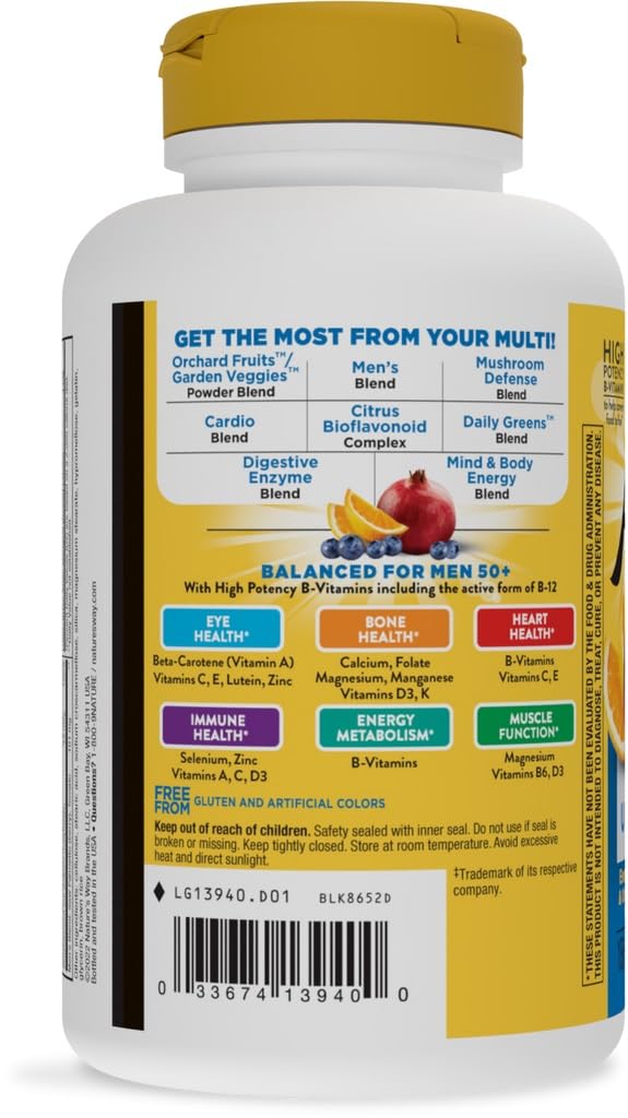 Nutrition facts panel for Alive! 50+ Ultra Potency Multivitamin
