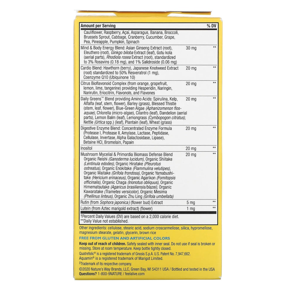 Close-up of a single Alive! 50+ Ultra Potency Multivitamin tablet