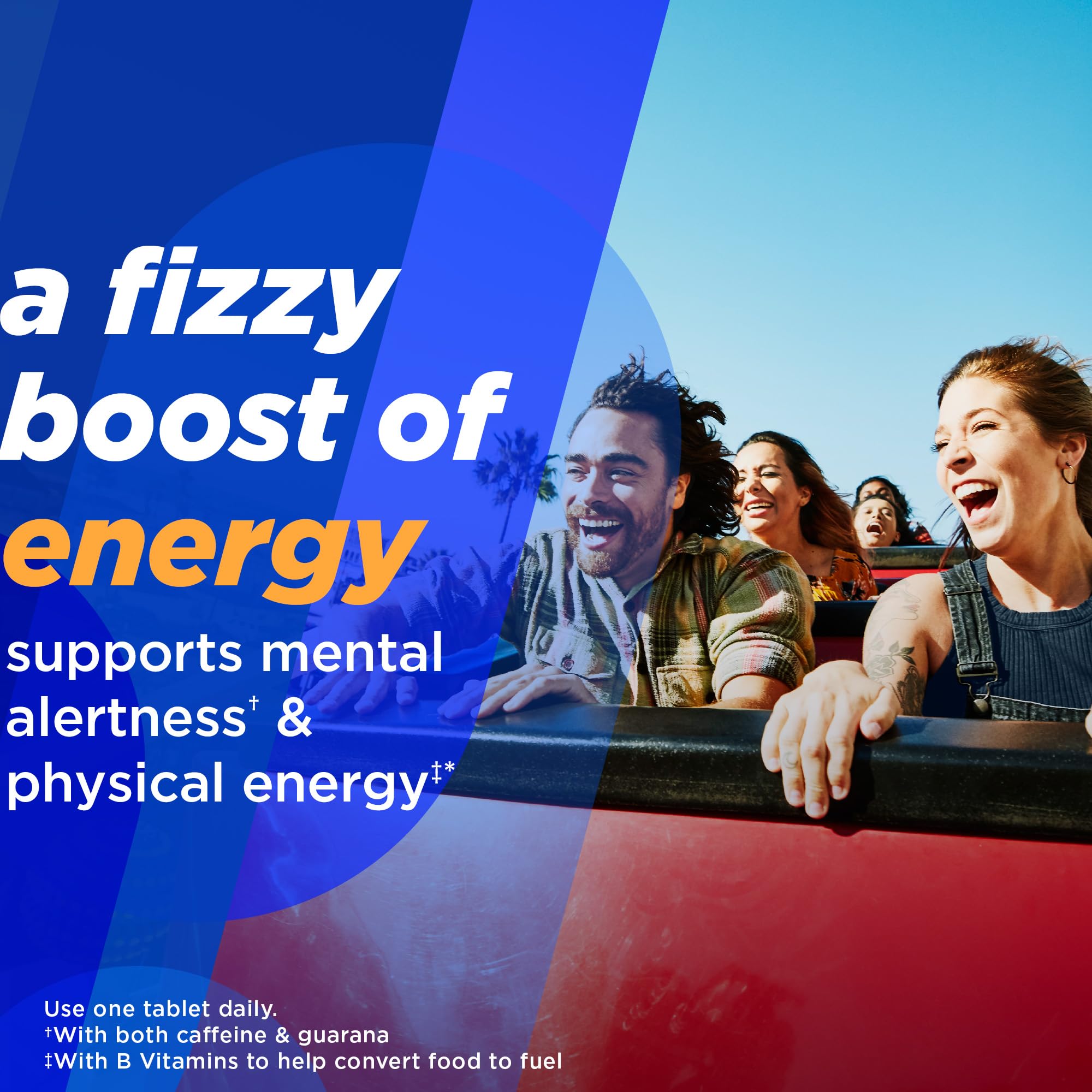 Back panel with supplement facts for Alka-Seltzer Energy Boost 10-count