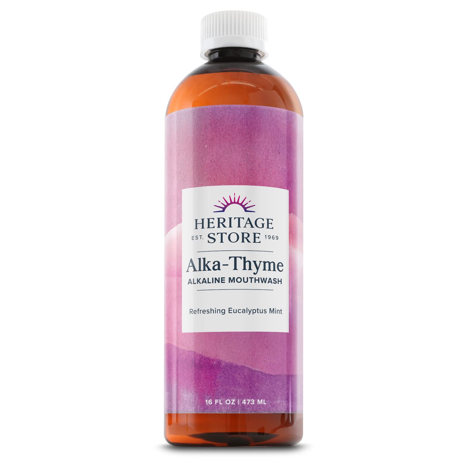 Front label of Heritage Store Alka-Thyme Mouthwash 16 oz
