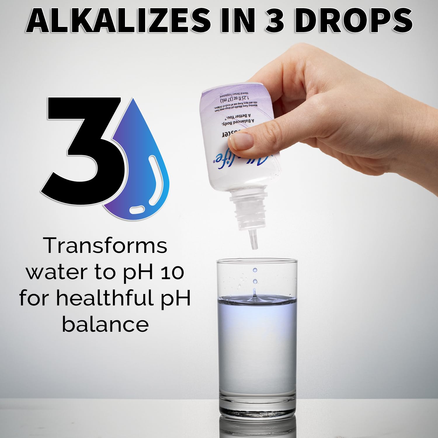 Glass of alkaline water made with Alkalife