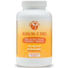 Alkalini-C Tabs bottle label with 1000 mg L-ascorbate Vitamin C (buffered) - corn-free, GMO-free