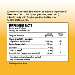 Alkalini-C Tabs nutrition label showing Vitamin C as L-ascorbate