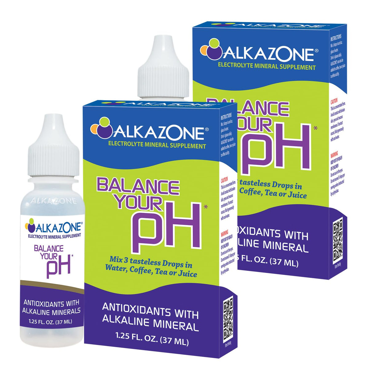 Front view of Alkazone alkaline pH booster 2-pack bottles