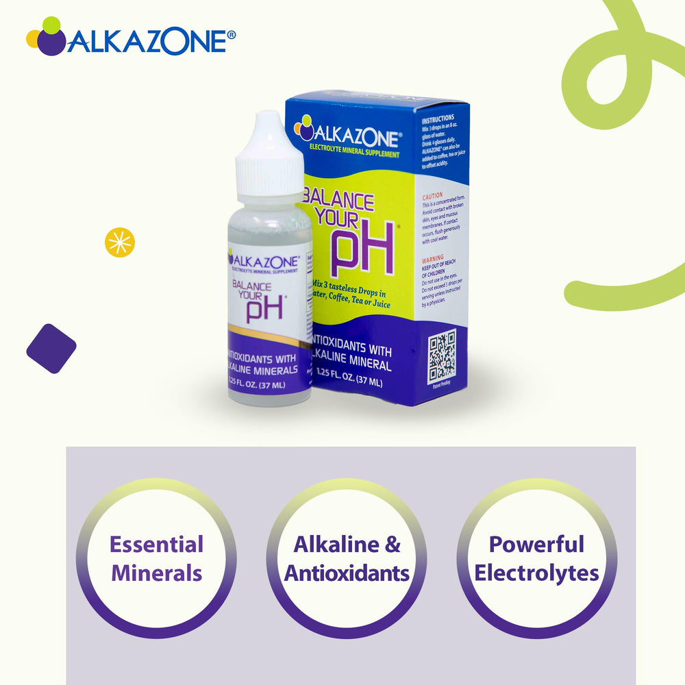 1.25 oz travel bottle of Alkazone Balance Your pH drops on white background