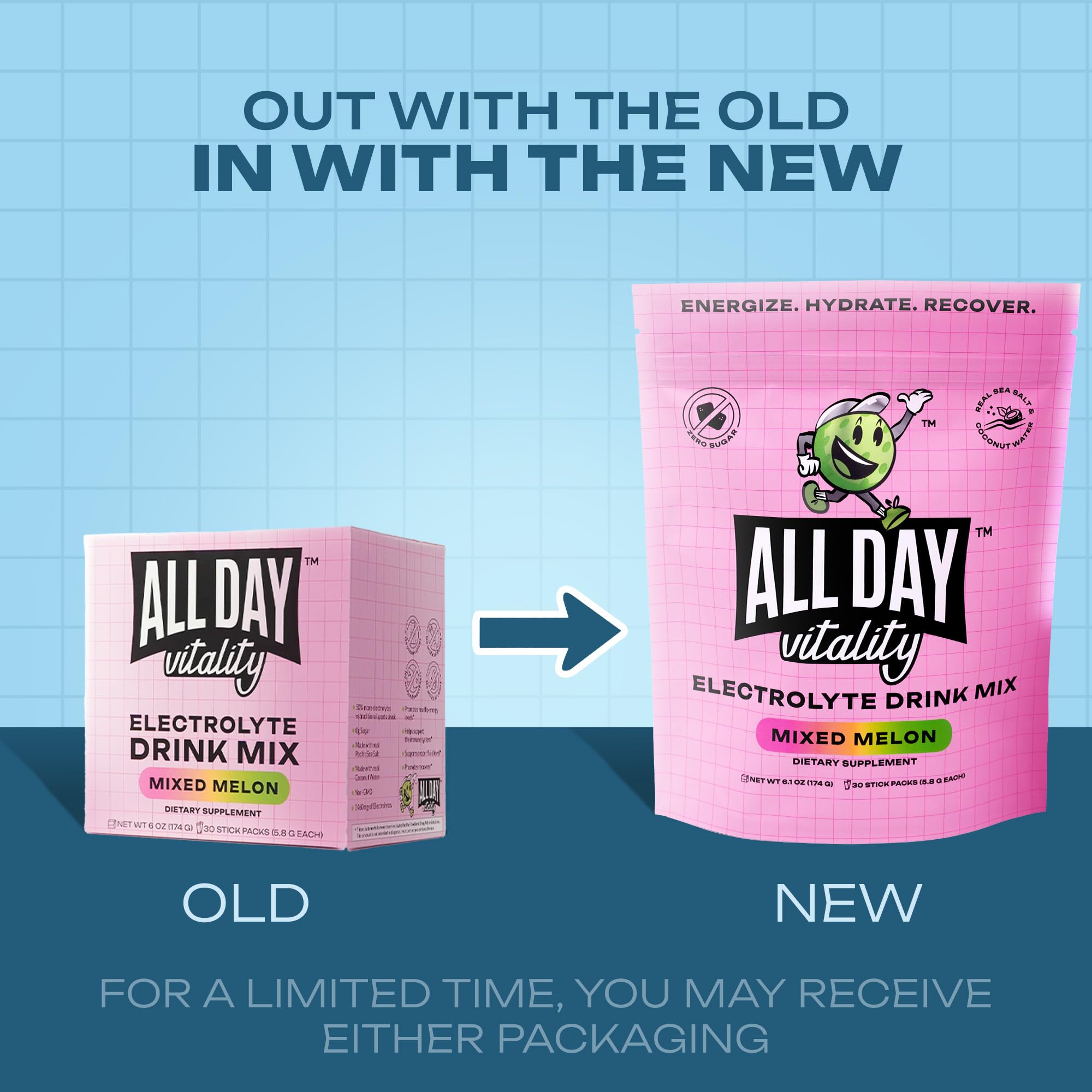 ALL DAY Vitality electrolyte packets sealed tubes ready for travel and practice hydration