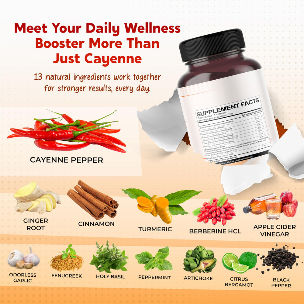 All-in-one blend ingredients including cayenne pepper and garlic