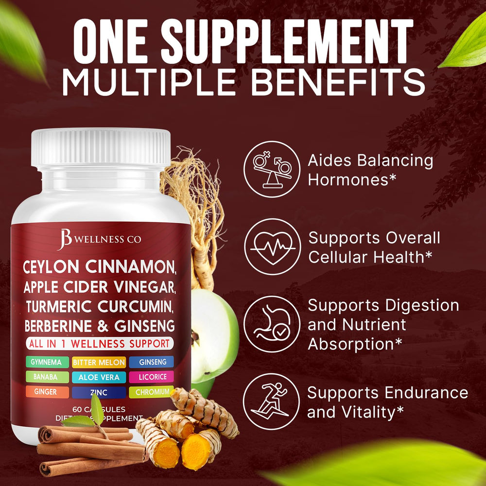 All-in-one wellness illustration with 180 capsules