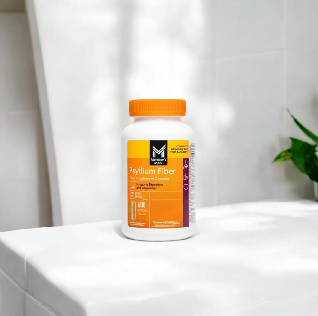 All-natural psyllium husk fiber capsules close-up