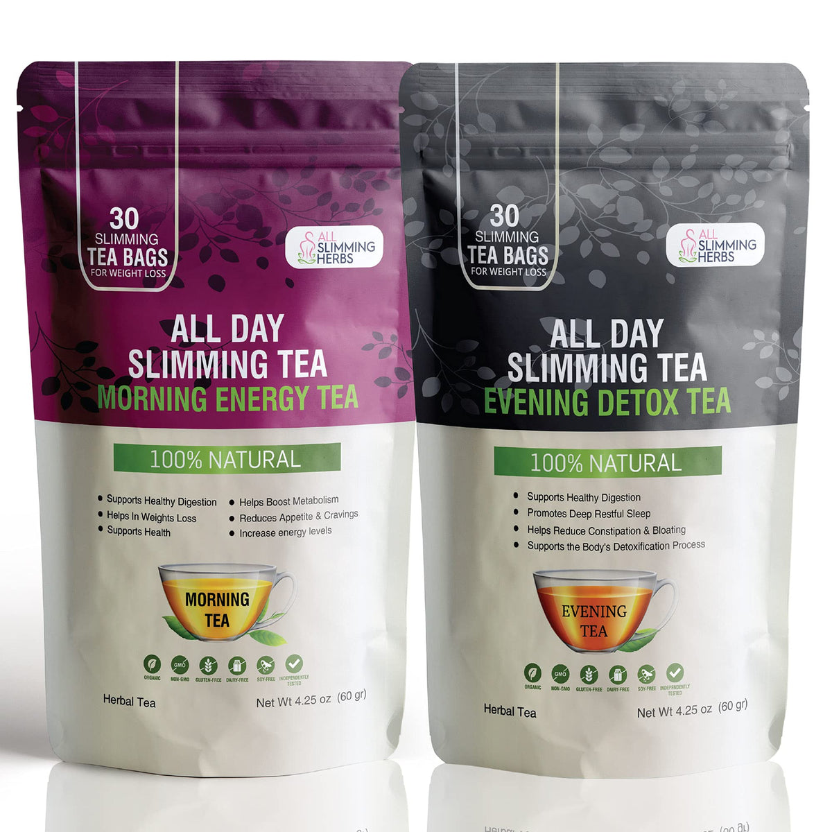 ALL SLIMMING HERBS morning tea bags ready for an energy-boosting daily ritual