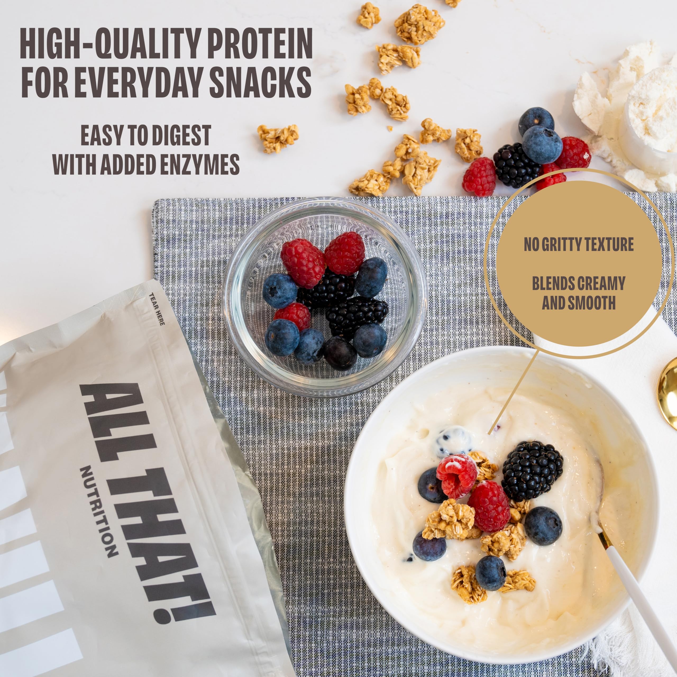 ALL THAT! NUTRITION nutrition label highlights 130 calories and 0 sugar per serving.