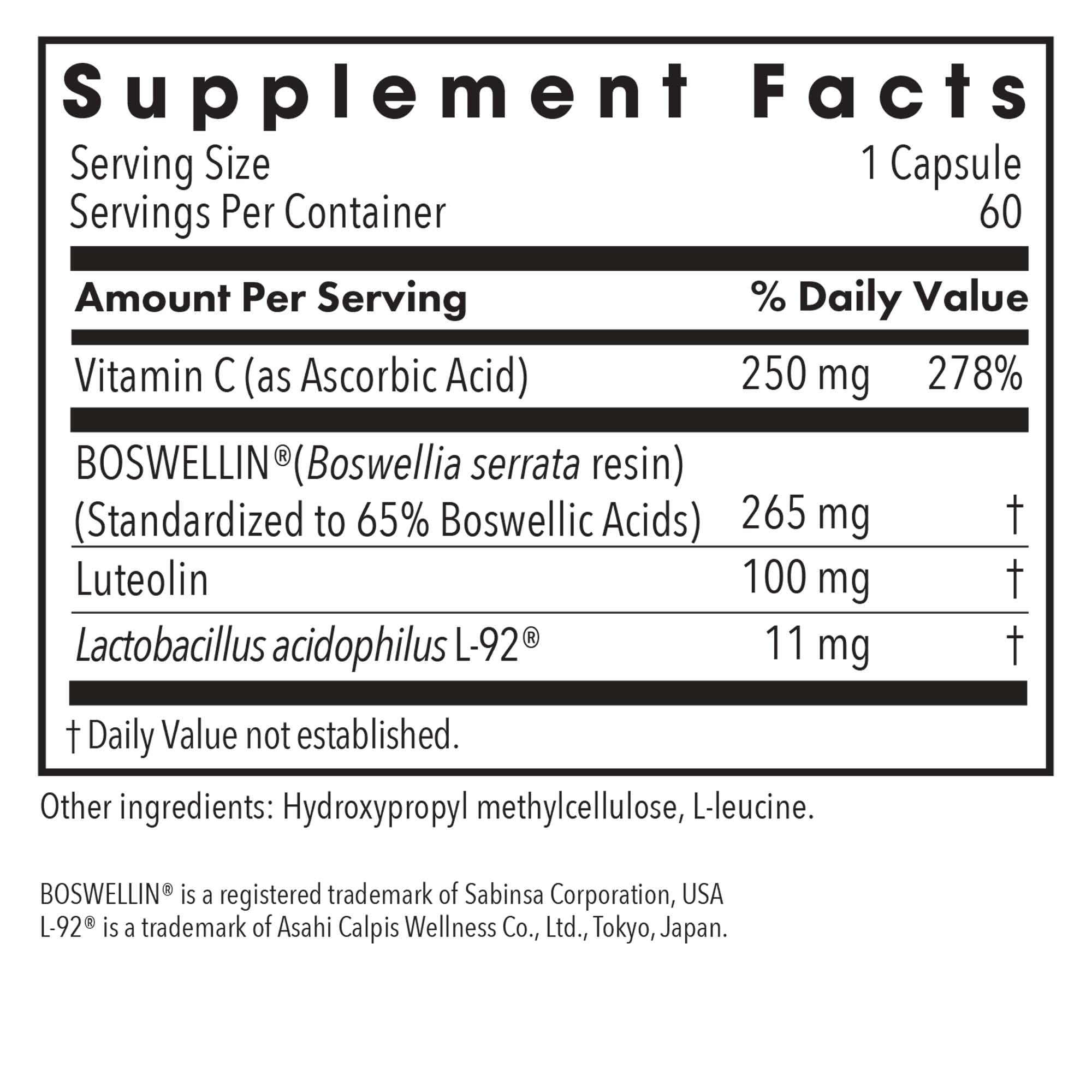 Back label with supplement facts for Aller-Aid L92