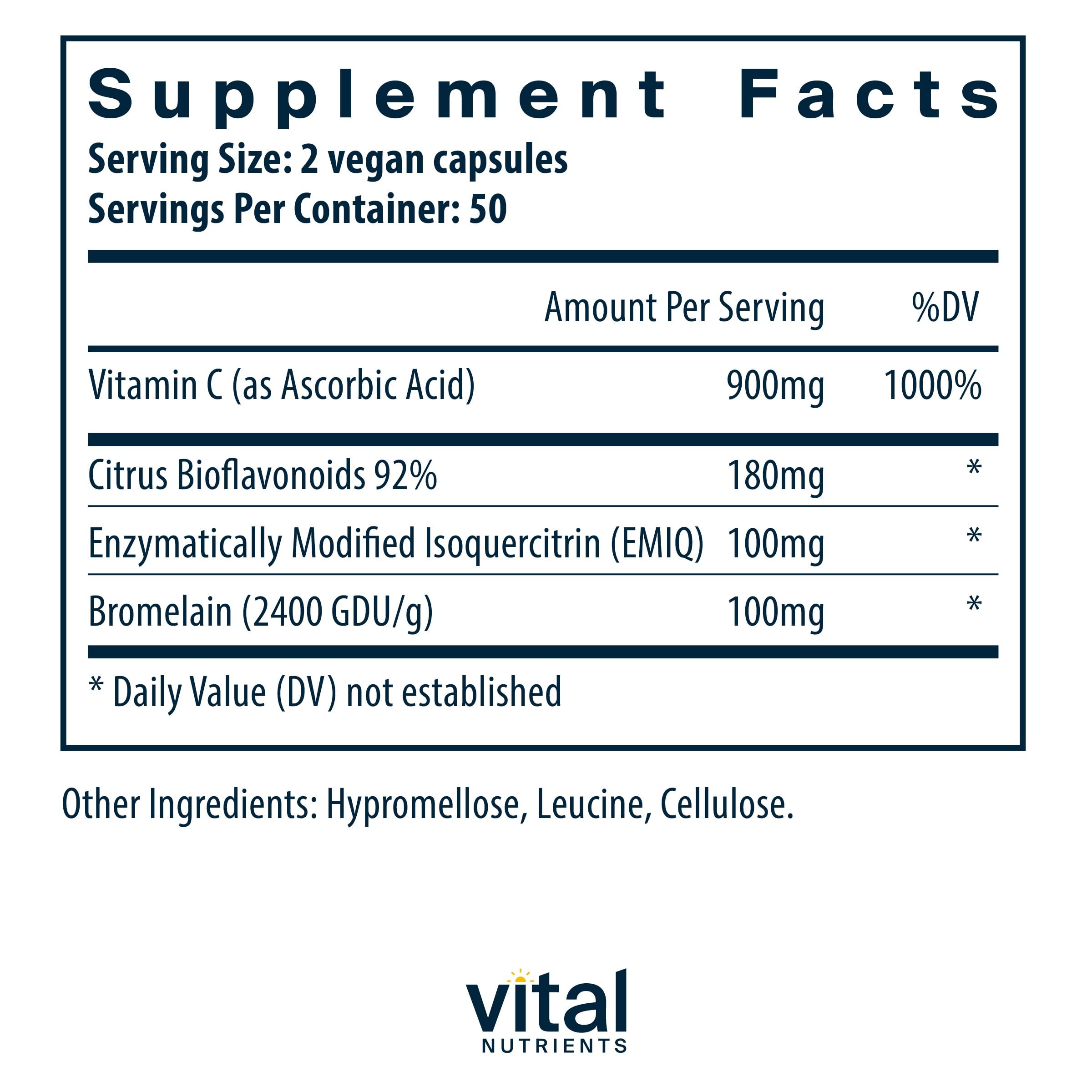 Ingredient highlights: Vitamin C, Isoquercitrin, Bromelain, Bioflavonoids