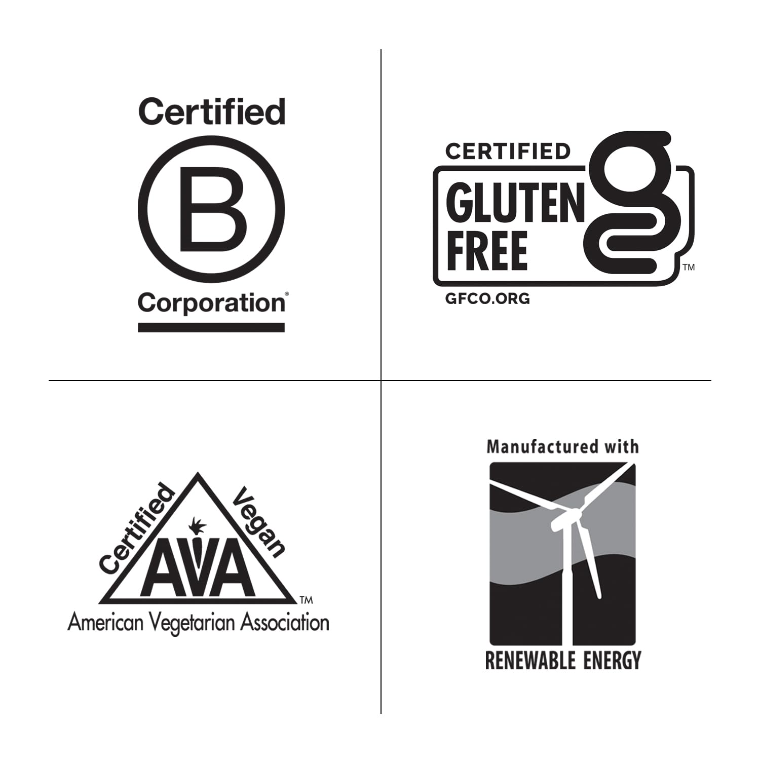Gluten-Free and Vegan certification icons on packaging