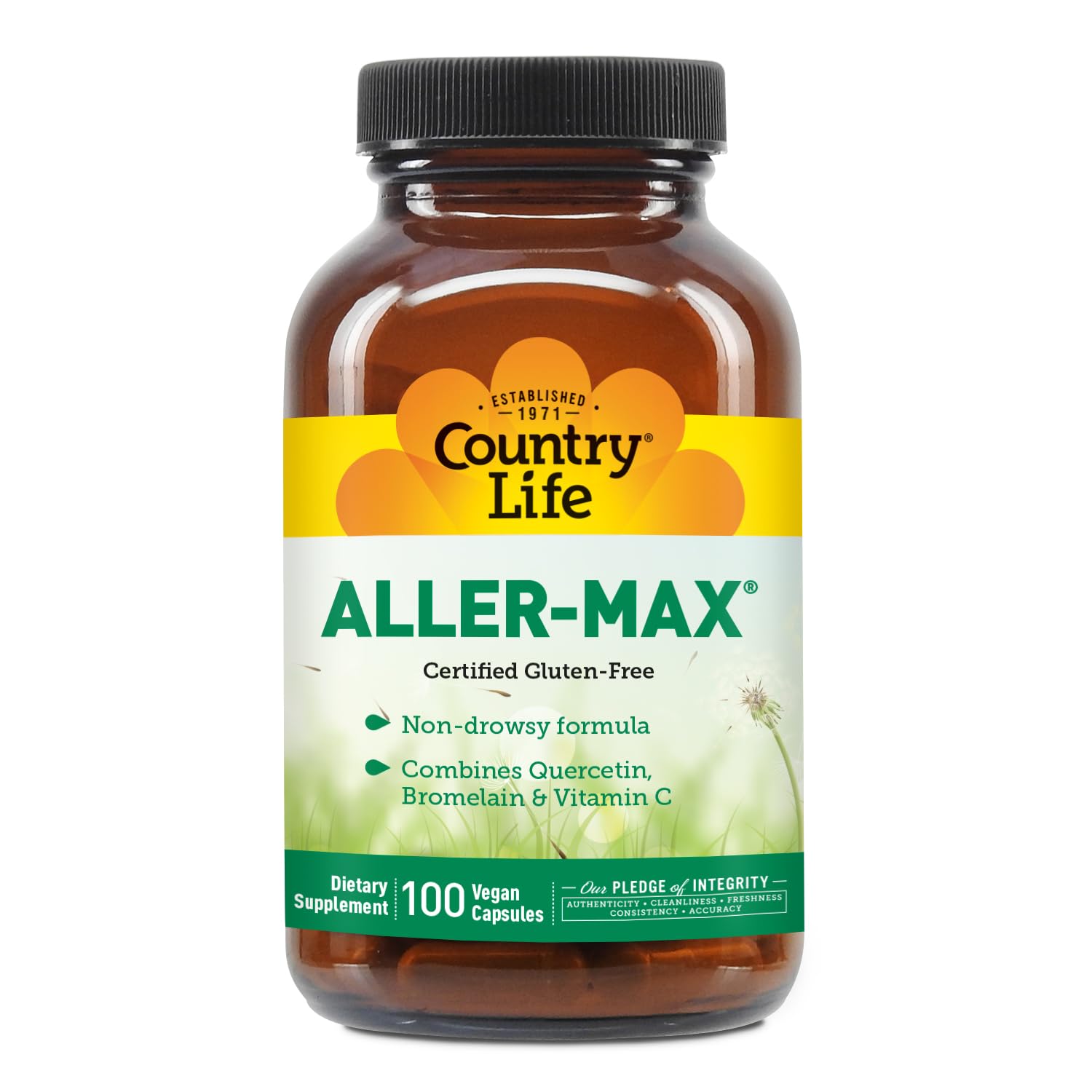 Nutritional facts panel of Aller-Max bottle