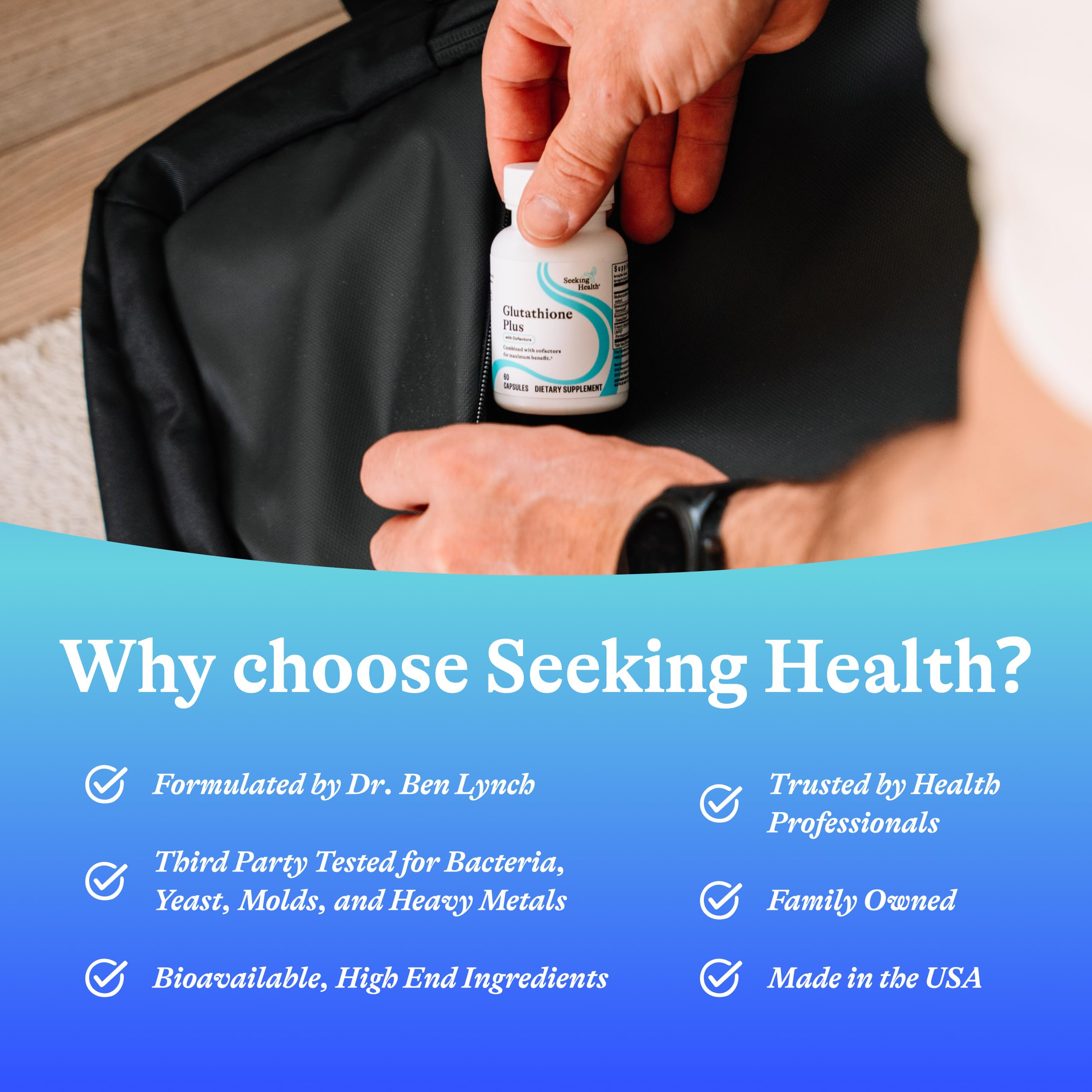 Allergen-free seal on Glutathione Plus packaging