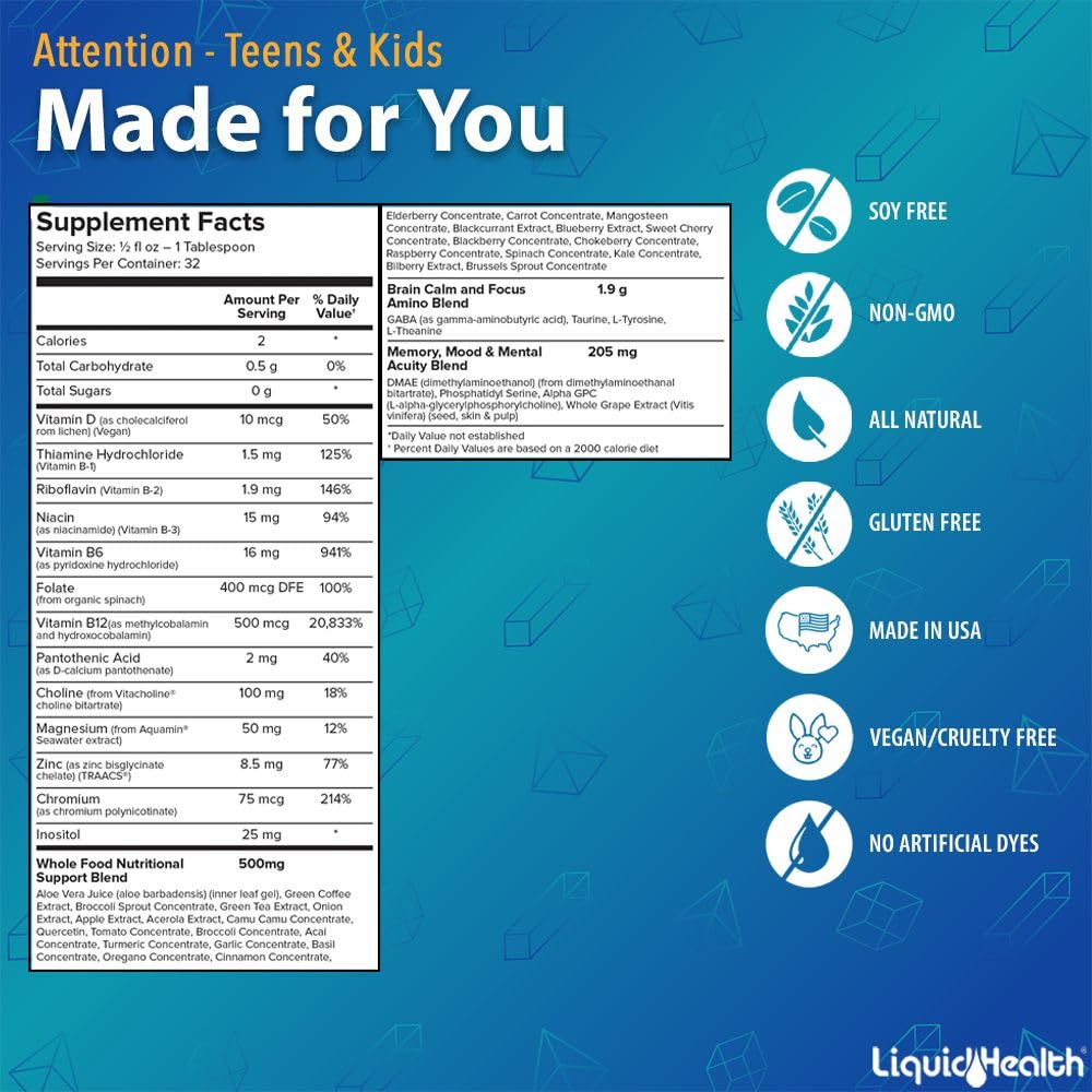 Allergen-free, vegan, sugar-free, gluten-free liquid multivitamin label