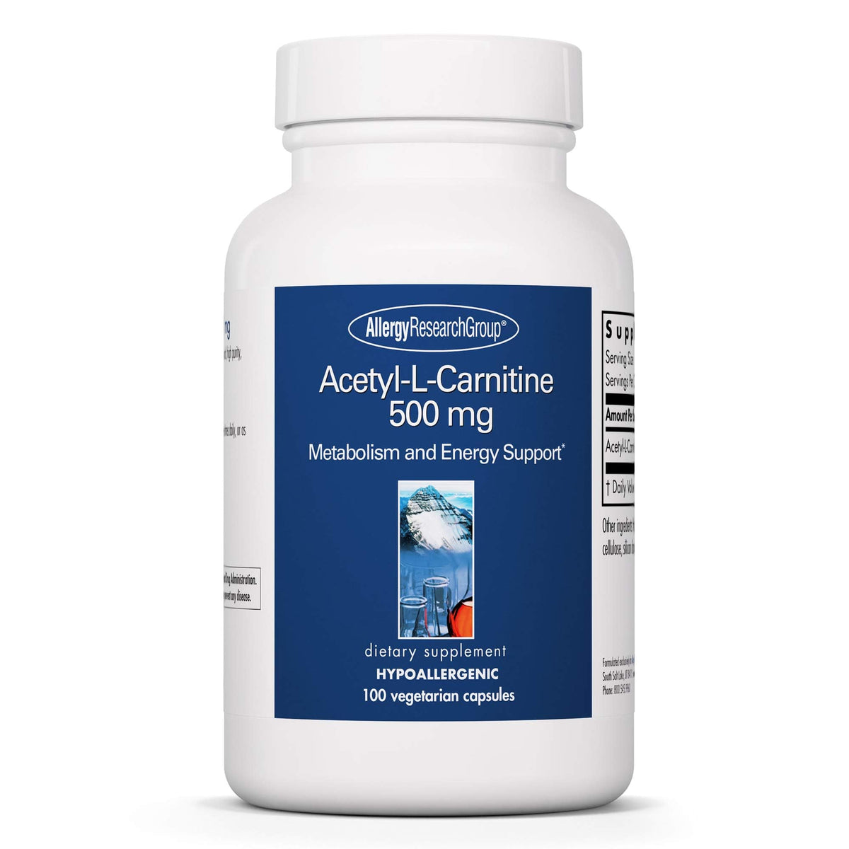 Bottle of Allergy Research Group Acetyl-L-Carnitine 500mg vegetarian capsules
