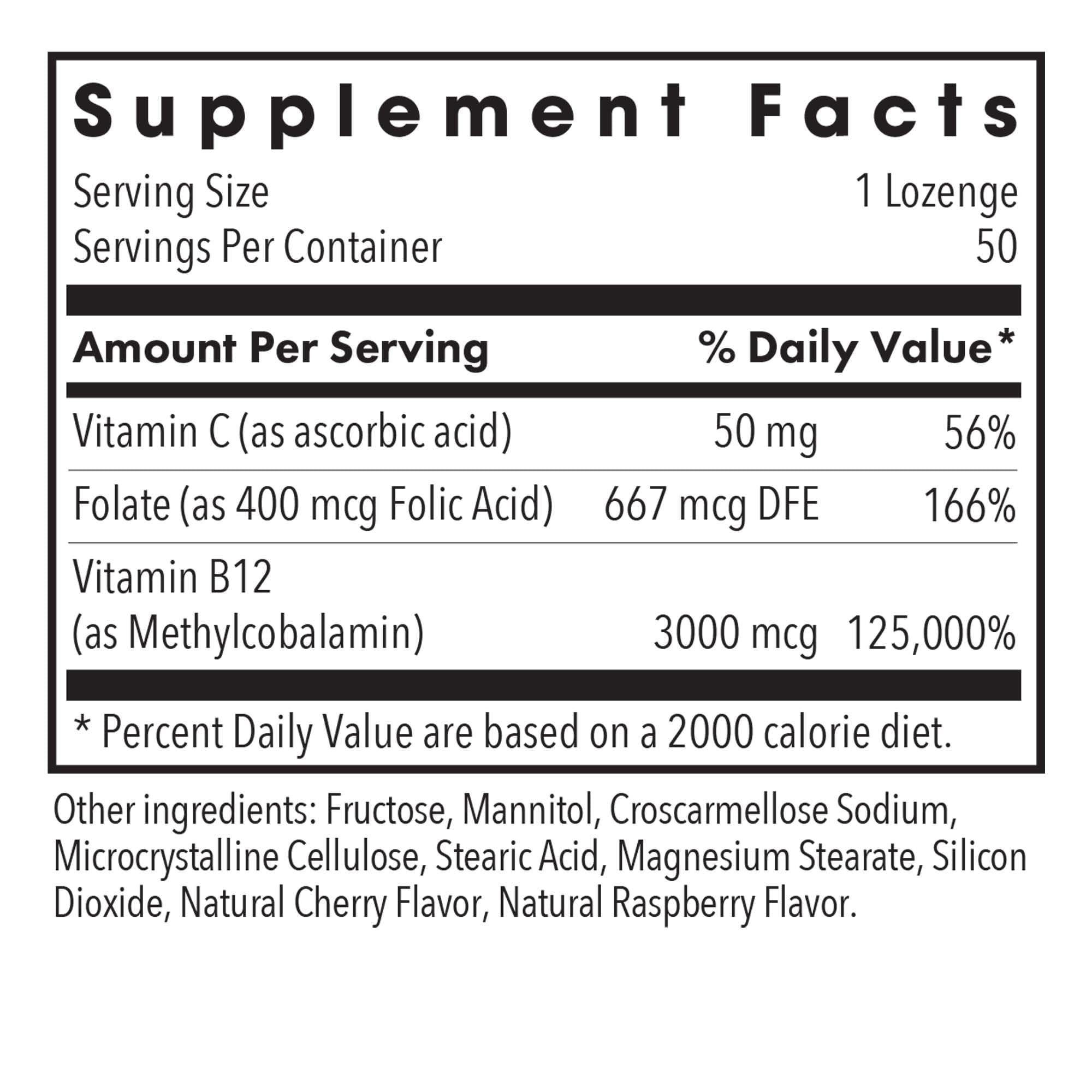 Product packaging label for B12 methylcobalamin lozenges