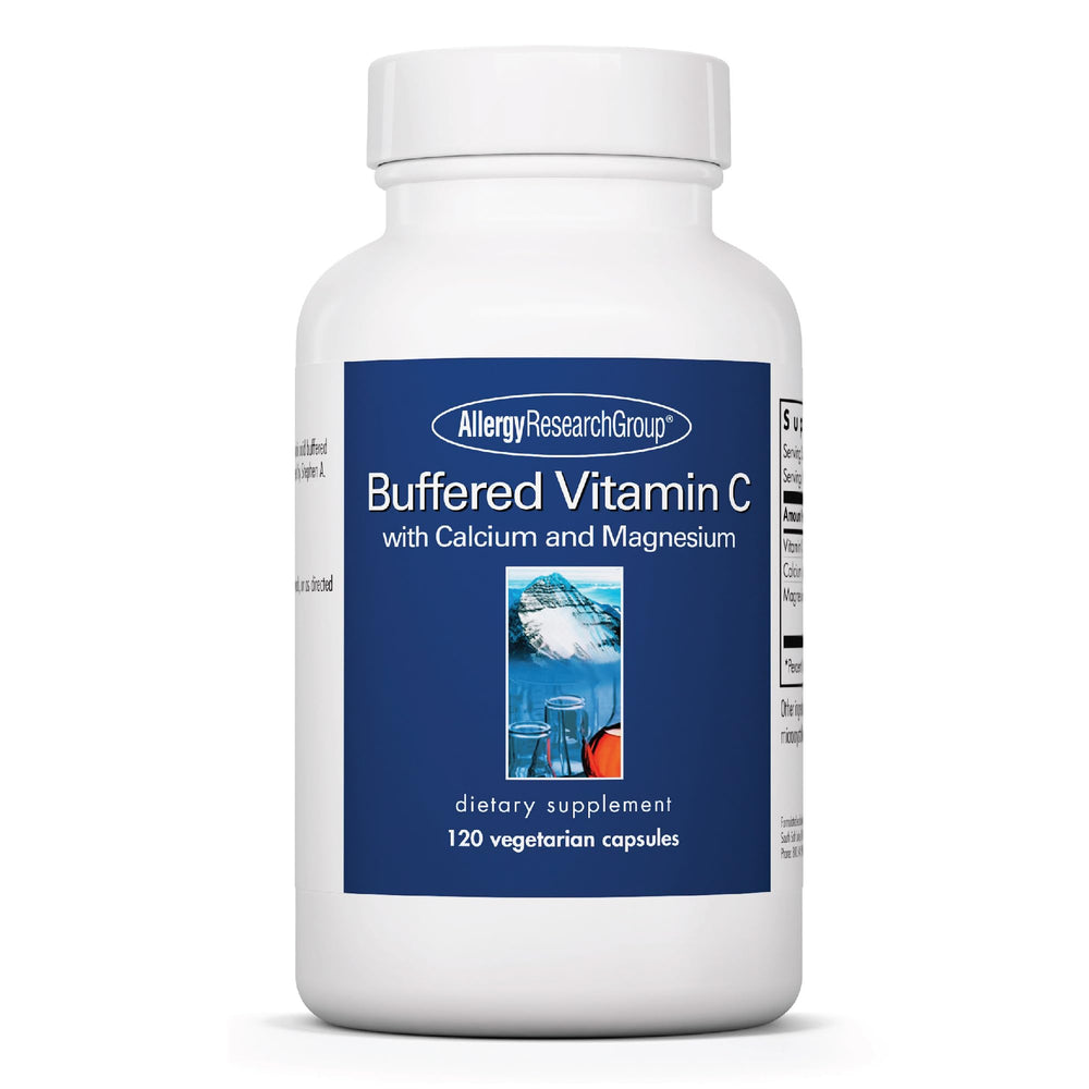 Front view of Allergy Research Group Buffered Vitamin C bottle with 120 capsules