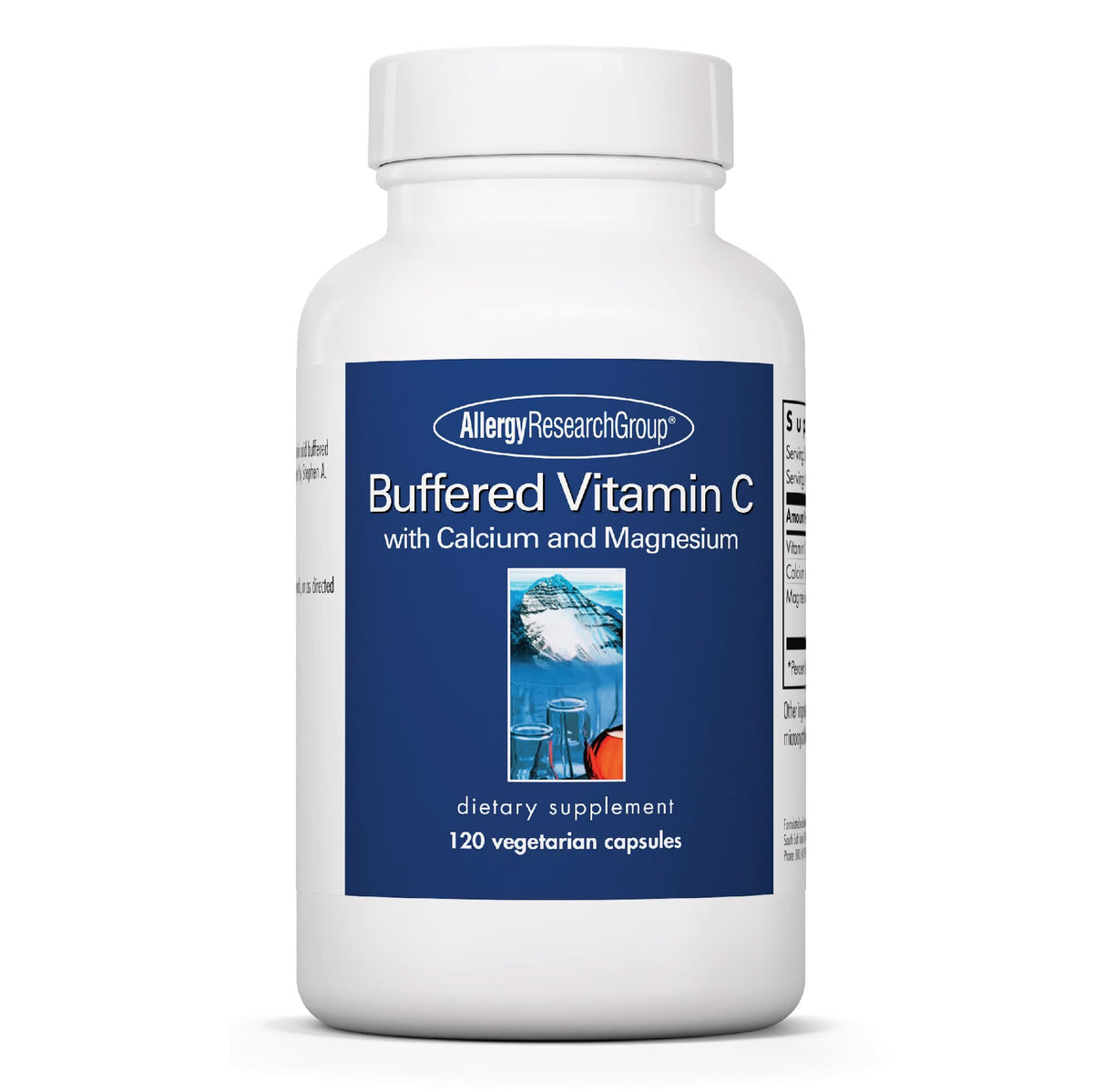 Front view of Allergy Research Group Buffered Vitamin C bottle with 120 capsules