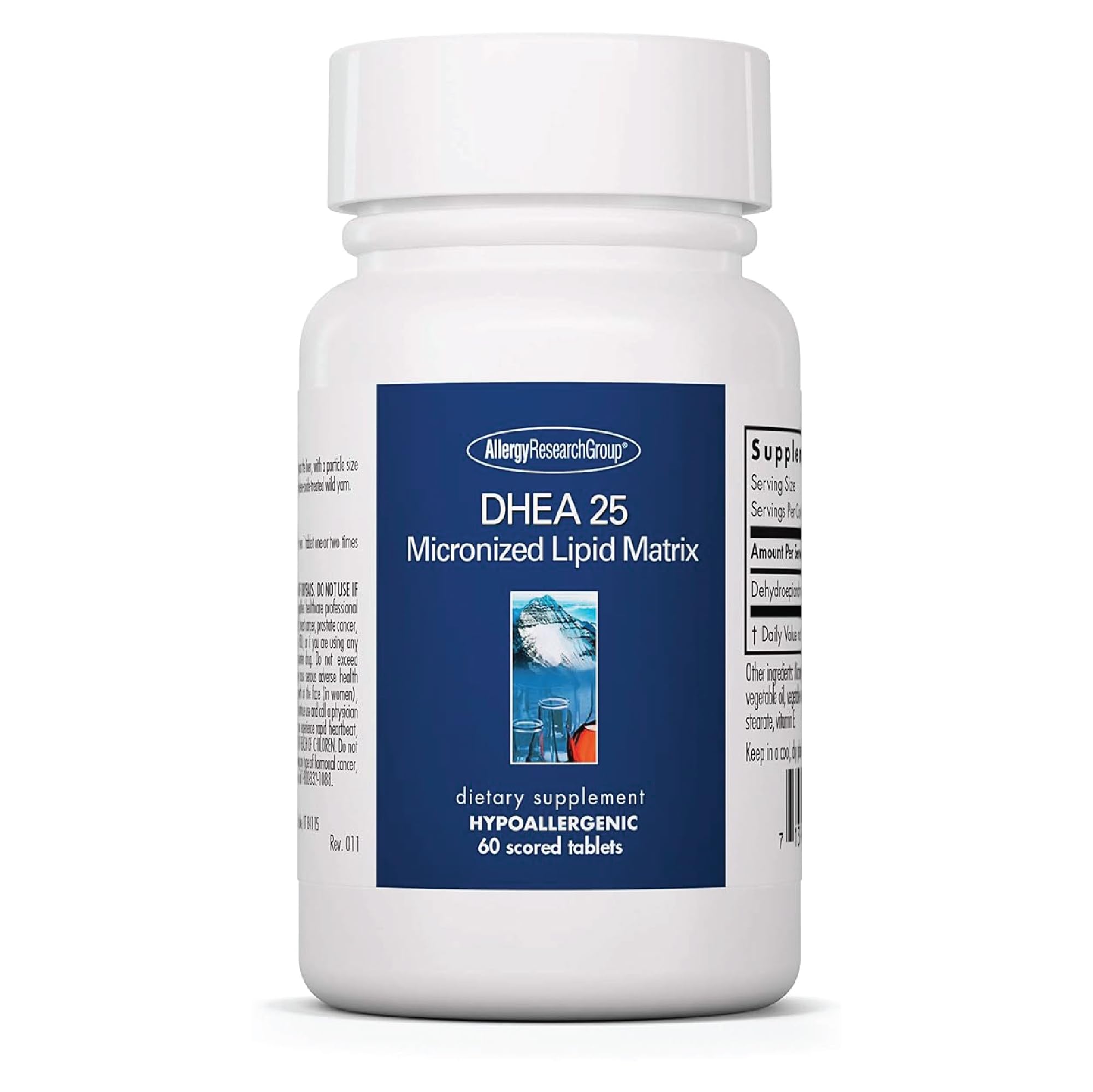 Bottle of Allergy Research Group DHEA 25mg supplement – 60 count