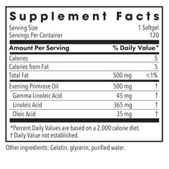 Back label with supplement facts for Allergy Research Group EPO Evening Primrose Oil