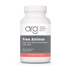 Bottle of Allergy Research Group Free Aminos supplement, 100 capsules